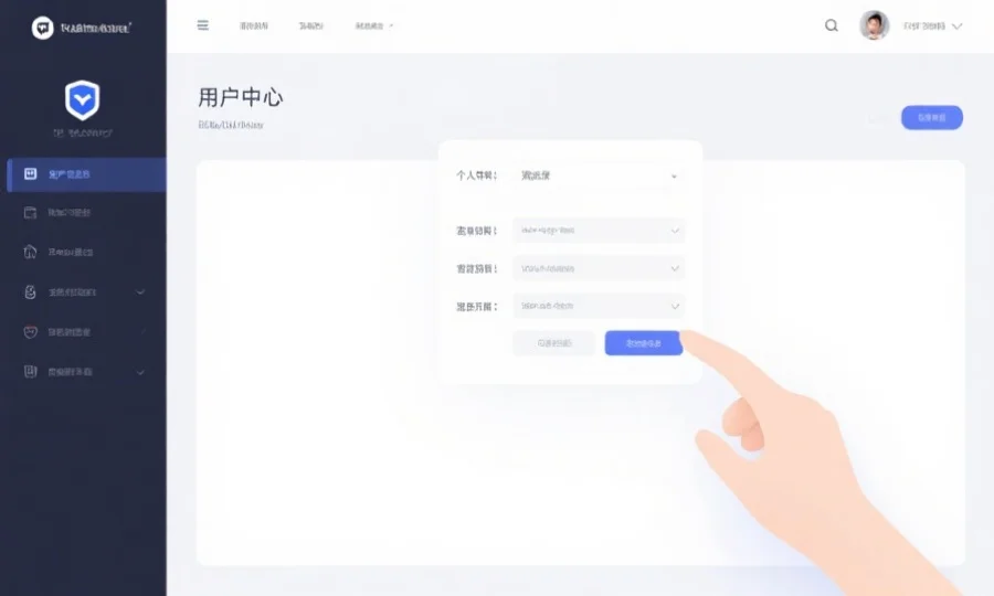 用户在个人中心页面设置资料和偏好，界面整洁，突出安全和个性化元素